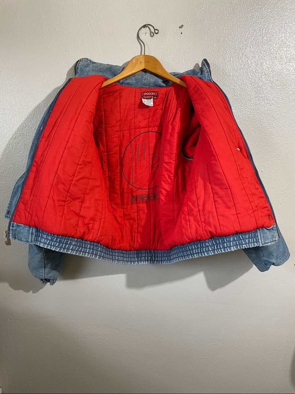 90s Convertible Denim Jacket Vest Zip Off Sleeves Hooded M Unisex Sasson VTG - Picture 8 of 12